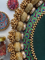 Load image into Gallery viewer, Ek Onkar Motif Regular Pallet + Hanging: Vermillion Congruous Divine Pichwai &amp; Quill Mor Bani Thangat Kare
