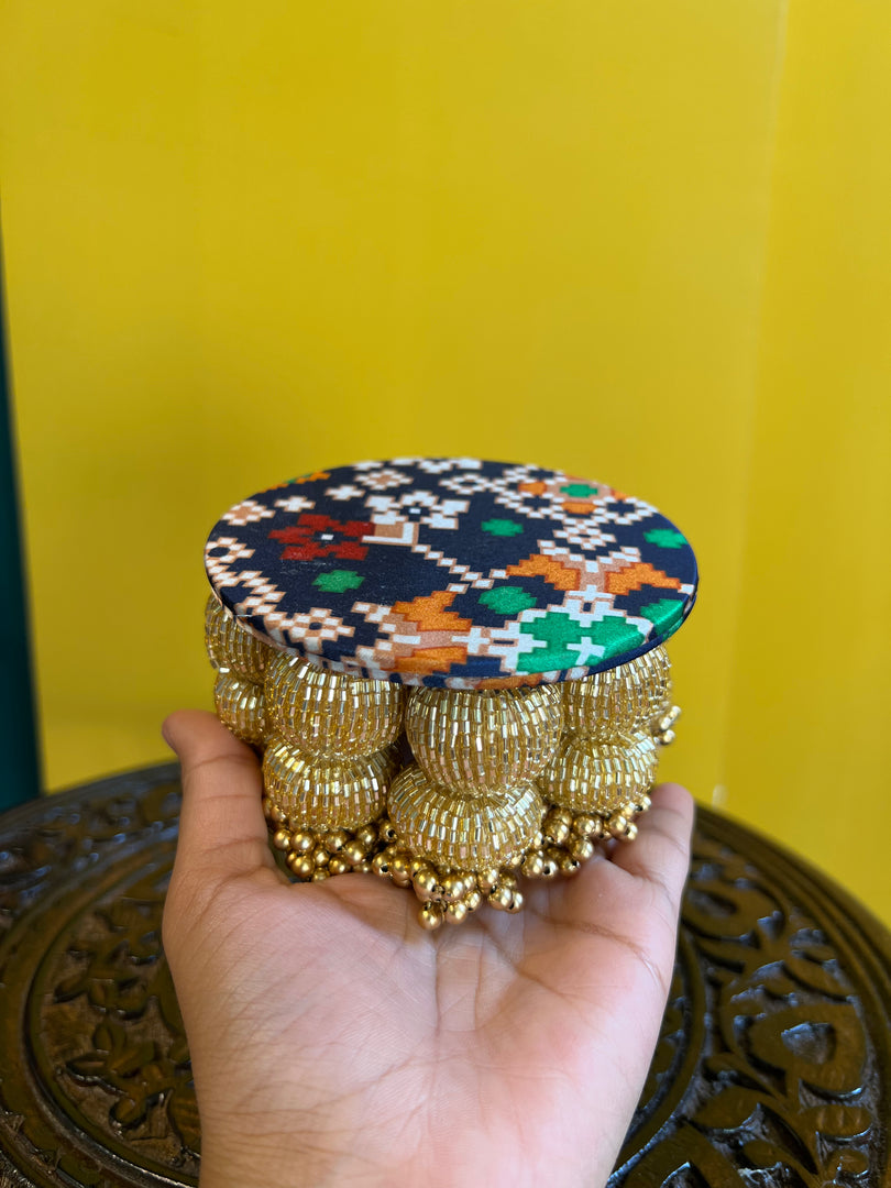 Mini Dangler Platter: Navy Blue Navratna Patola (4 inches)
