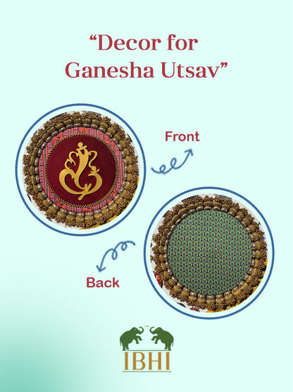 Ganesh Motif Pallet + Hanging: Kamal Bandhej + Bottle Green Navratna Patola