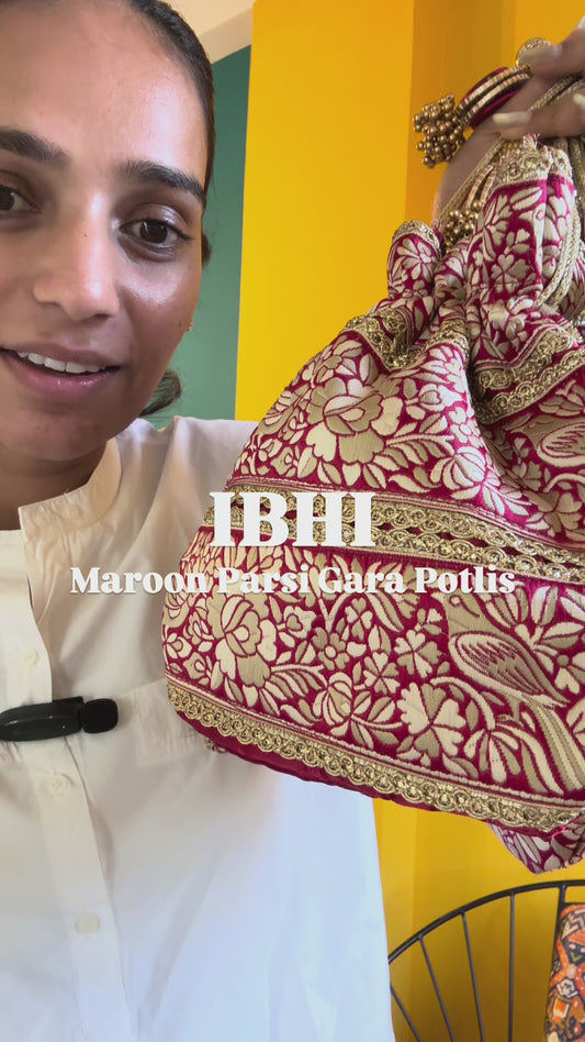 Parsi Gara Maroon Potli Bag Combo- Set of 5