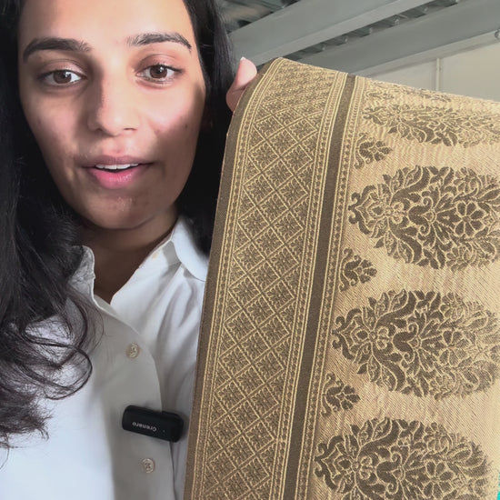 Tambeela two-sided wedding khes with copper-gold zari and Rama green fabric, finished with crochet gota patti tassels – IBHI

