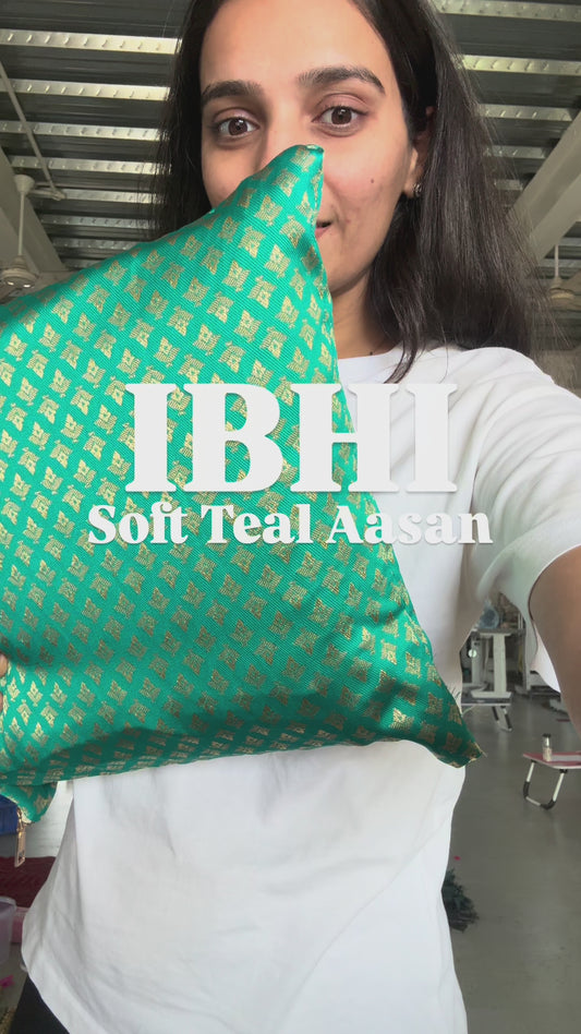 Soft Teal Banarasi Aasan – Floor Cushion Set of 4 with Storage Cover