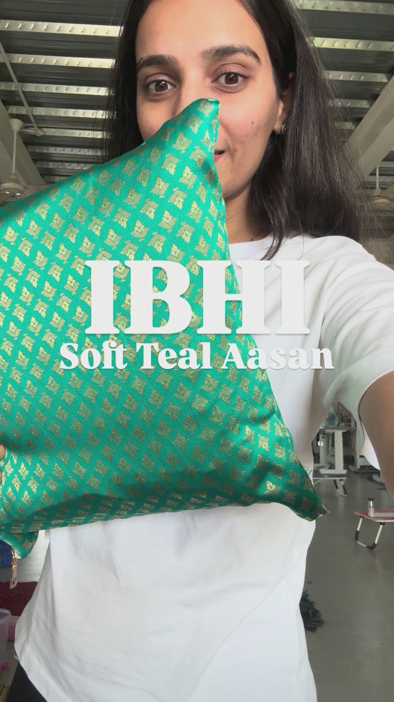 Soft Teal Banarasi Aasan – Floor Cushion Set of 4 with Storage Cover