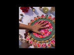 Load and play video in Gallery viewer, Ajrakh + Pastel Pistachio Inflorescence Divine Pichwai Glass Rhapsody Lumba Rangoli
