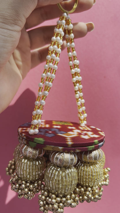 Maroon Navratna Patola Spherical Glass Beaded Mini Diya Holder