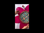 Load and play video in Gallery viewer, The Glass Beaded Two-Tone Pink &amp; Bottle Green Navratna Patola Rangoli - IBHI
