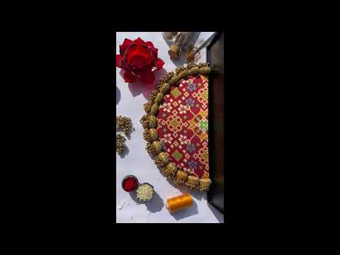 Maroon Navratna Patola & Congruous Divine Pichwai Glass Beaded Arc Rangoli