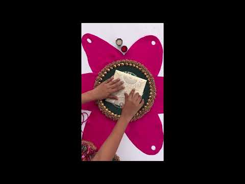 Bottle Green & Pink Navratna Patola Classic Invitation Ensemble - IBHI