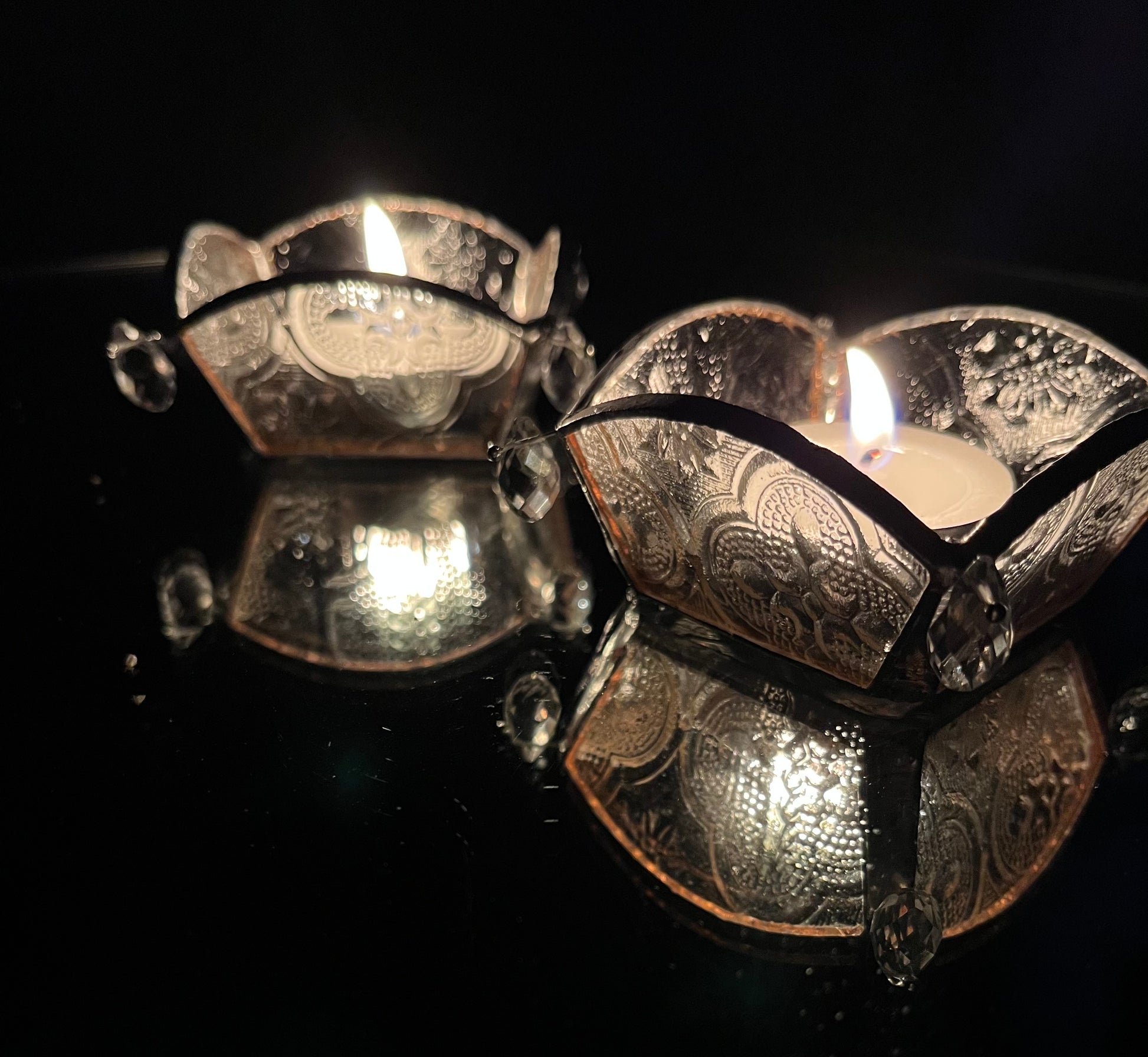 Clear Textured Glass Diyas- Set of 2