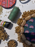 Load image into Gallery viewer, The Diva Diya - Bottle Green Navratna Patola + Idiosyncratic Divine Pichwai Pallet