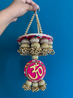 Load image into Gallery viewer, Pink Navratna Patola OM Pearl Hanging
