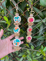 Load image into Gallery viewer, Melow Melodrama Pink Navratna Patola + Bottle Green Navratna Patola Lumba Side hanging- Mini
