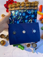 Load image into Gallery viewer, Seven Heaven Blue Colloquial Divine Pichwai Micro Beaded X Solid Silk Clutch