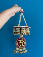 Load image into Gallery viewer, Vermillion Congruous Divine Pichwai OM Pearl Hanging