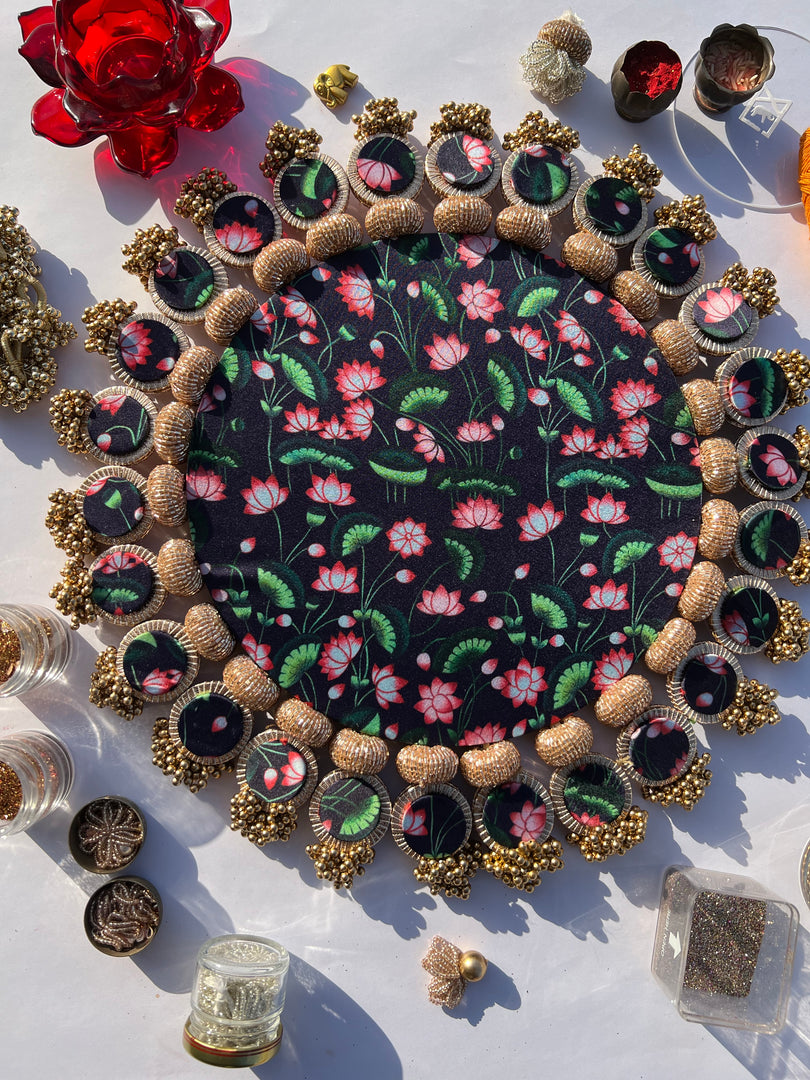 Inflorescences & Pink Colloquial Divine Pichwai Whole Emblem Glass Rhapsody Lumba Rangol