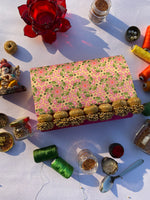 Load image into Gallery viewer, Seven Heaven Pastel Pink Inflorescence Divine Pichwai Micro Beaded Solid Silk Clutch