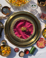 Load image into Gallery viewer, Fabric Coaster Rosie Rani Bandhej + Pink Colloquial Divine Pichwai
