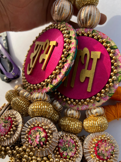 OG Inflorescence Divine Pichwai & Bottle Green Navratna Patola  Shubh Labh Dangler- Set of 2