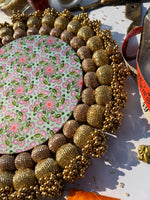 Load image into Gallery viewer, Spherical Chaandbali Pastel Pistachio Inflorescence Divine Pichwai and Pink Navratna Patola Rangoli
