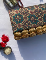 Load image into Gallery viewer, Micro Beaded Clutch- Burnt Pantone Intense Ajrakh X Solid Black Silk