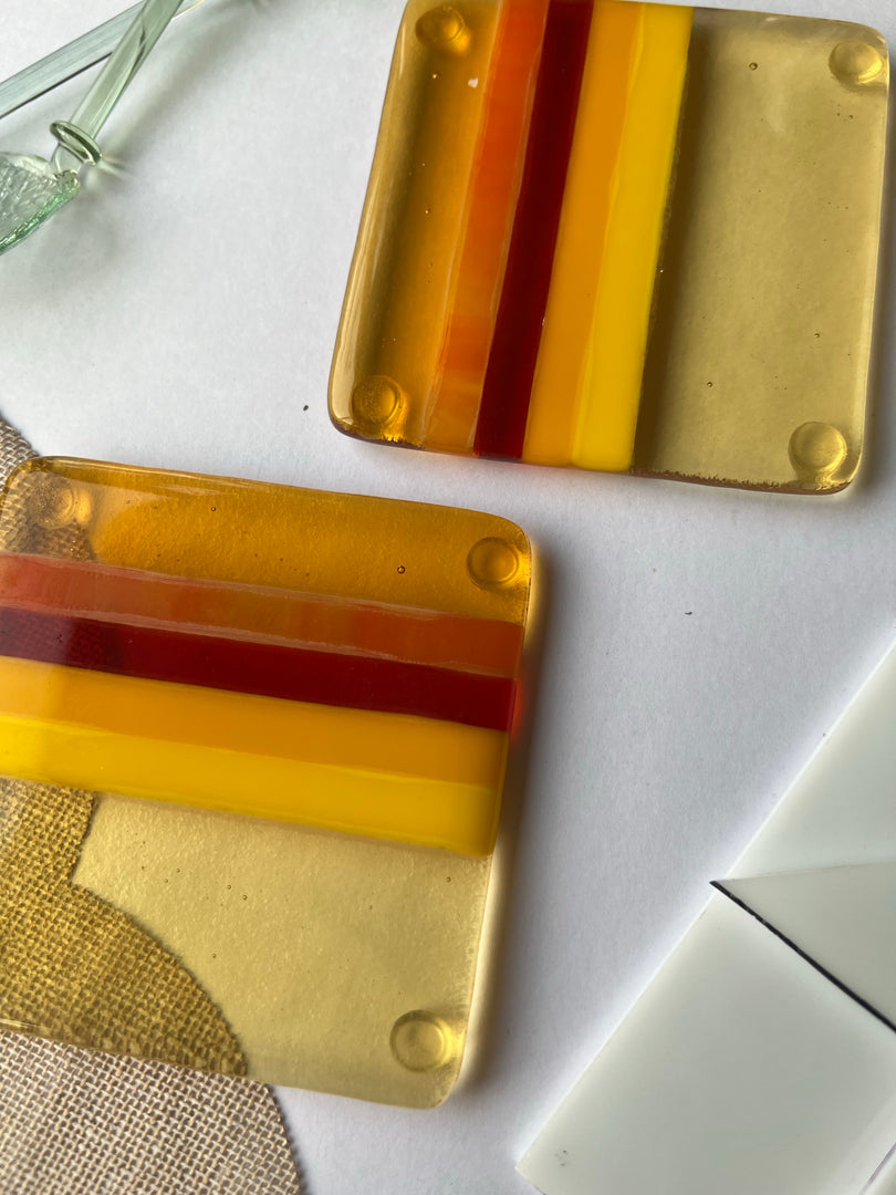 Amber & Blood Red Fused Glass Coasters