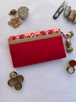 Load image into Gallery viewer, Pink Navratna Patola X Solid Silk Encase Clutch - IBHI