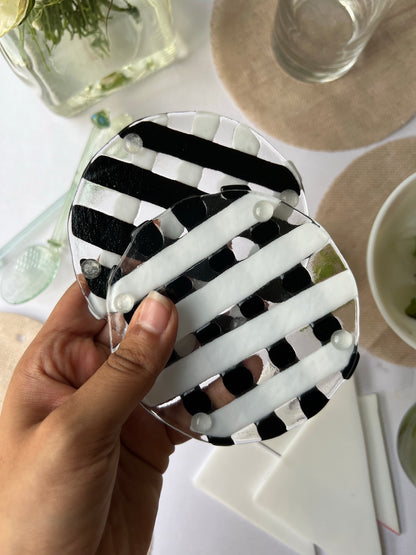 Raised Checkered Fused Circular Glass Coasters