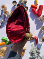 Load image into Gallery viewer, Vermillion Congruous Divine Pichwai Micro Beaded X Solid Silk Clutch