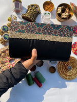 Load image into Gallery viewer, Micro Beaded Clutch- Burnt Pantone Intense Ajrakh X Solid Black Silk