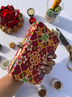 Load image into Gallery viewer, Maroon Navratna Patola Rectangle Box Clutch