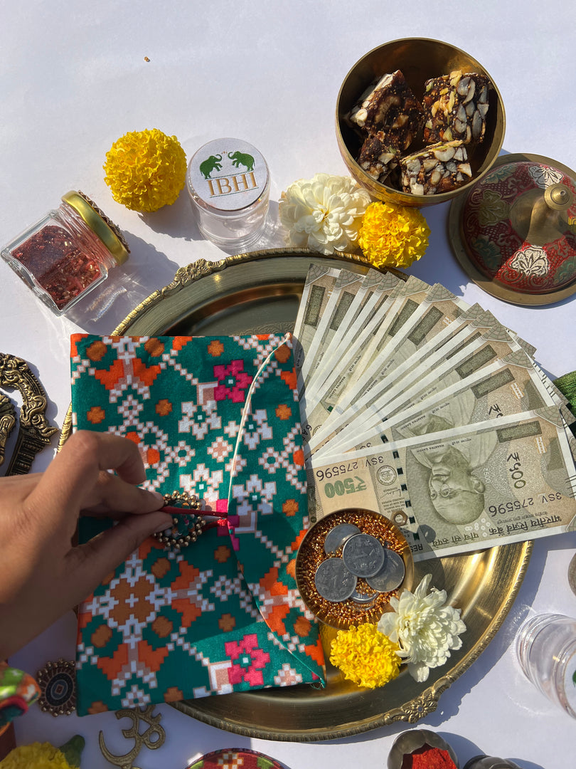 Bottle Green Navratna Patola Shagun Envelope