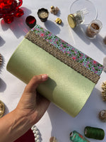 Load image into Gallery viewer, Sylphlike Pastel Pistachio Inflorescence Divine Pichwai Micro Beaded X Solid Silk Clutch-48 Hours Shipping