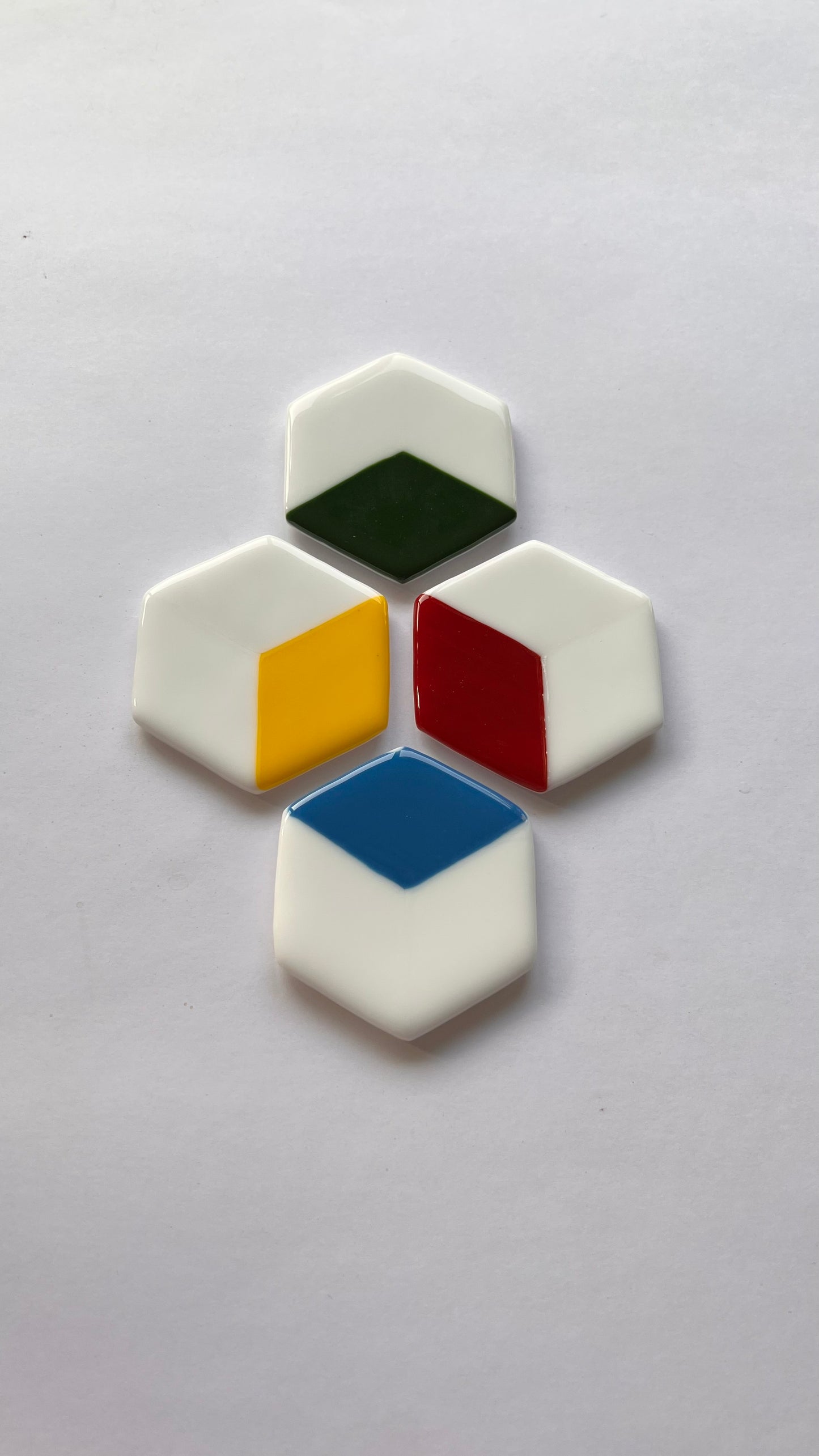 RBG & Solid Milk White Fused-Glass Coasters-Set of 4