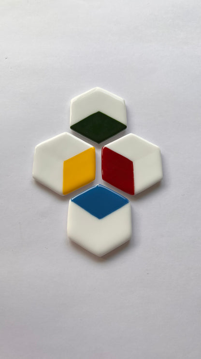 RBG & Solid Milk White Fused-Glass Coasters-Set of 4