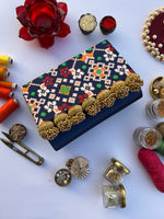 Load image into Gallery viewer, Seven Heaven Navy Blue Navratna Patola Micro Beaded X Solid Silk Clutch