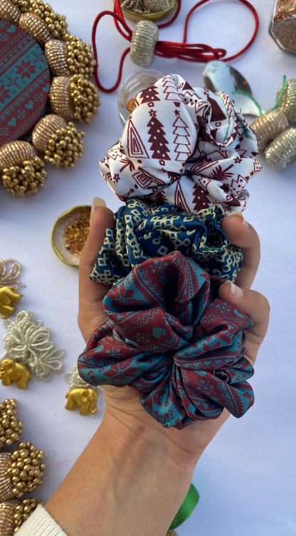 Christmas Blooms Silk Scrunchie