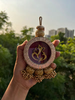 Load image into Gallery viewer, Maroon Navratna Patola Ganesh Clear Glass Charm
