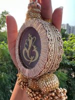 Load image into Gallery viewer, Maroon Navratna Patola Ganesh Clear Glass Charm