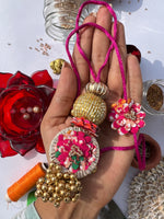 Load image into Gallery viewer, Pink &amp; Orange Navratna Patola NO BACK-SIDE Couple Rakhi Set
