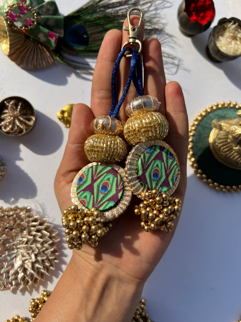 Peacock print charms/tassels set of 3.