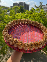 Load image into Gallery viewer, Vermillion Congruous Divine Pichwai + Solid Maroon Dangler Platter (Large)