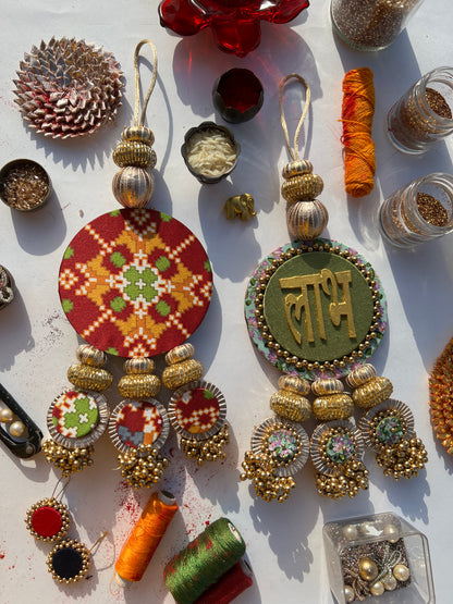 Maroon Navratna Patola & Pastel Pistachio Inflorescence Divine Pichwai Dangler- Set of 2