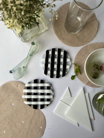 Raised Checkered Fused Circular Glass Coasters