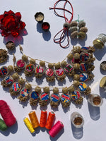 Load image into Gallery viewer, Two-sided: Royal Blue &amp; Magenta Hathi Popat Patola Spherical Glass Lumba Toran for home
