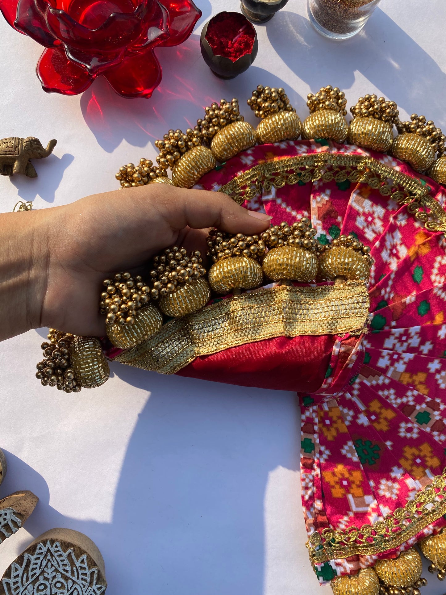 Pink glass beaded poshak for krishnaji