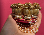 Load image into Gallery viewer, Maroon Navratna Patola Spherical Glass Beaded Mini Diya Holder