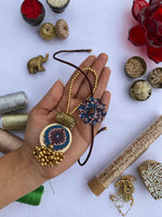 Load image into Gallery viewer, Upended Confluence Intense Ajrakh Stretchable Copper Beads Strand Lumba &amp; Enchanted Rakhi