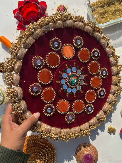 Mandala X Maroon Parsi Gara Glass Beaded Rangoli