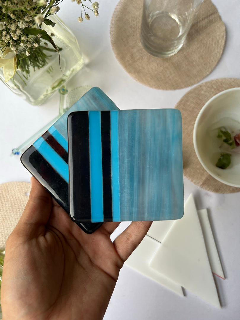 Azure & Brown Jet Fused Glass Coasters