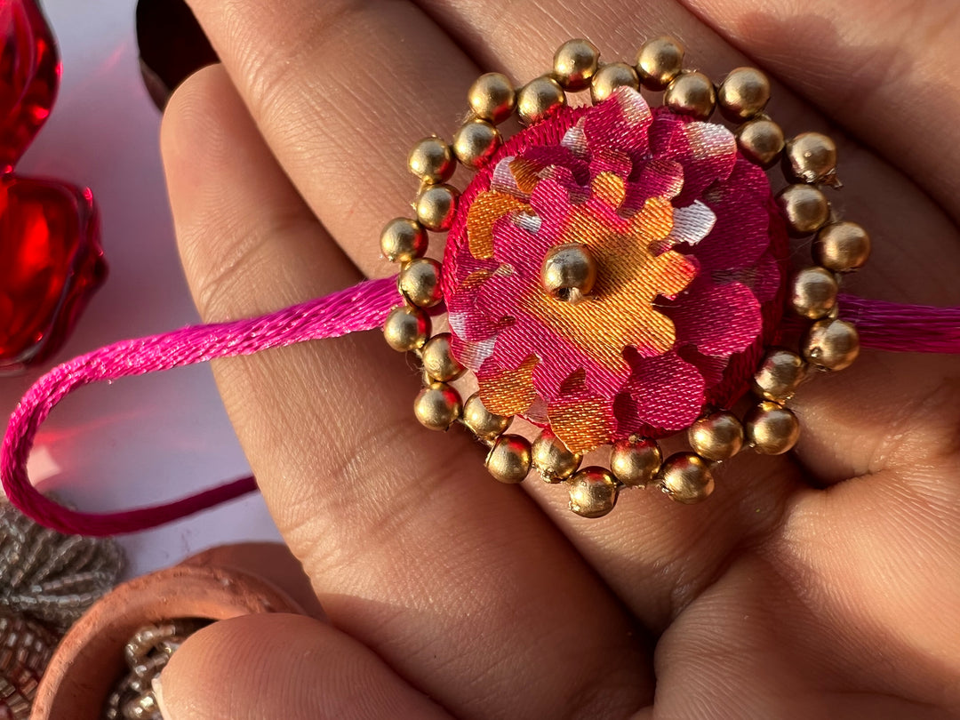 Pink Navratna Patola Mini Beaded Enchanted Rakhi